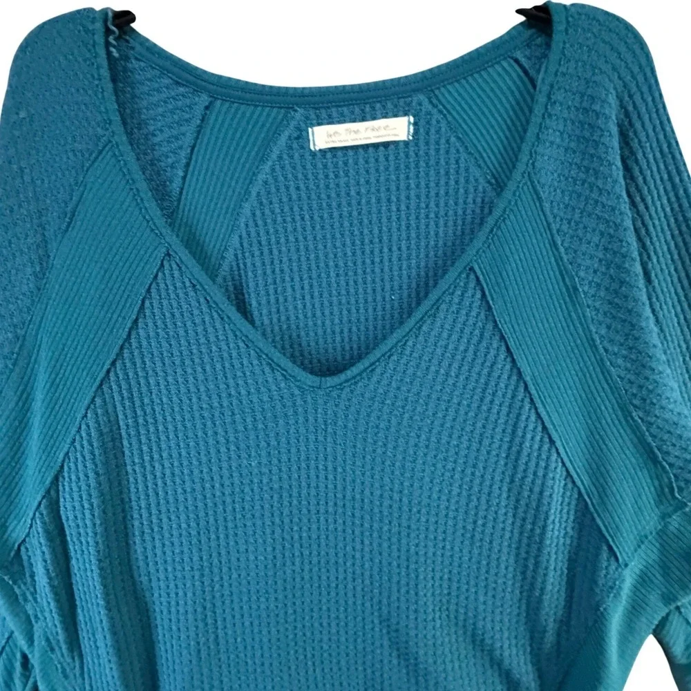 Free People We The Free Santa Clara Thermal Top XS Blue Waffle Boho Chic Slouchy